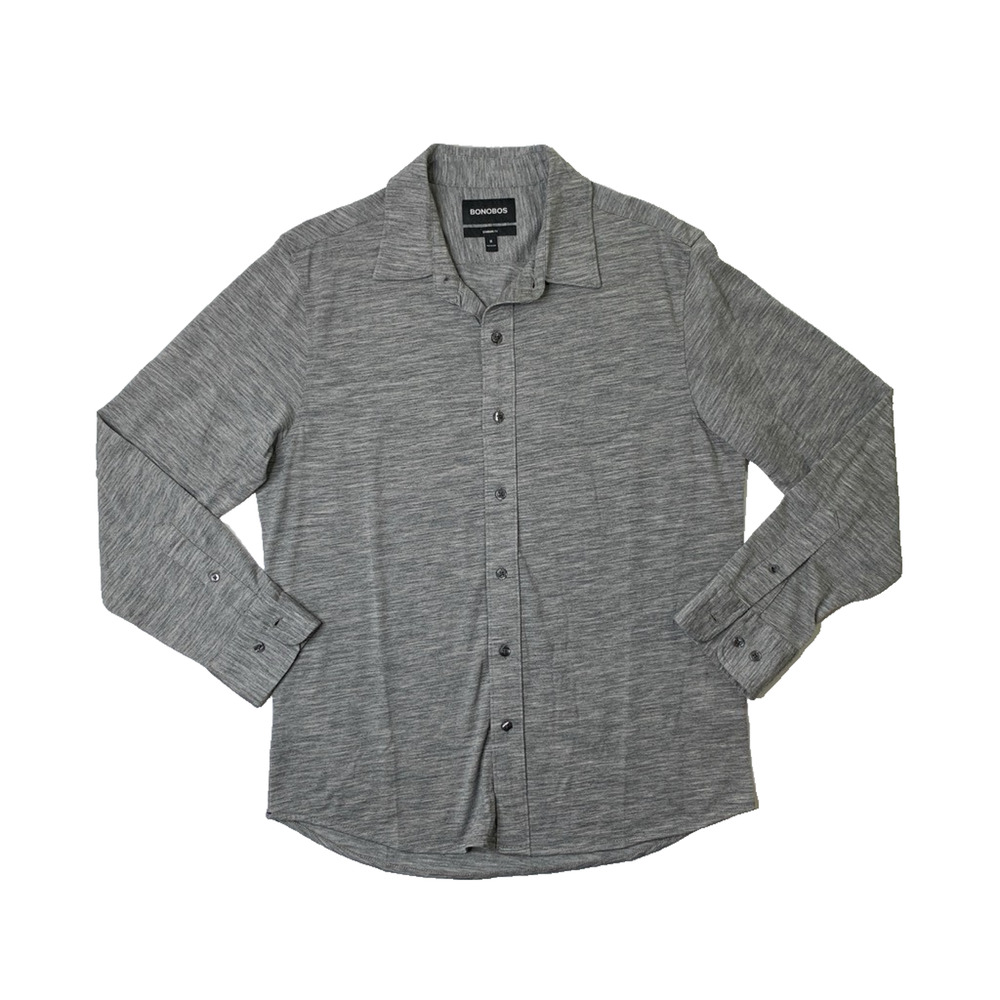Bonobos Shirt Mens M Medium Gray Standard Fit Wool Blend Heather Long Sleeve